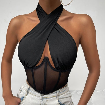 A&A Cross Halter Corset Bustier Top