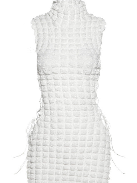 White Bubble Textured Sleeveless Bodycon Dress