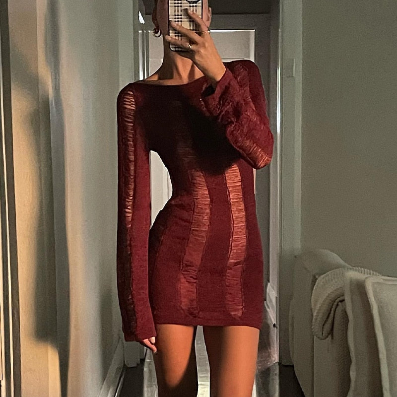 A&A Knitted Cutout Backless Mini Dress