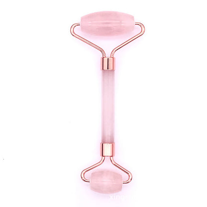 A&A Pink Rose Quartz Jade Massager Roller Scraper Set