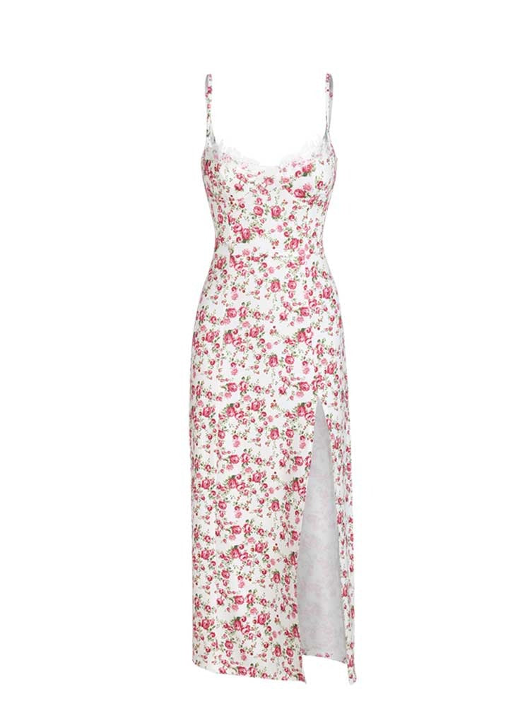 A&A Thigh High Slit Floral Lace Trim Bustier Dress – ARIELLA & AYANA