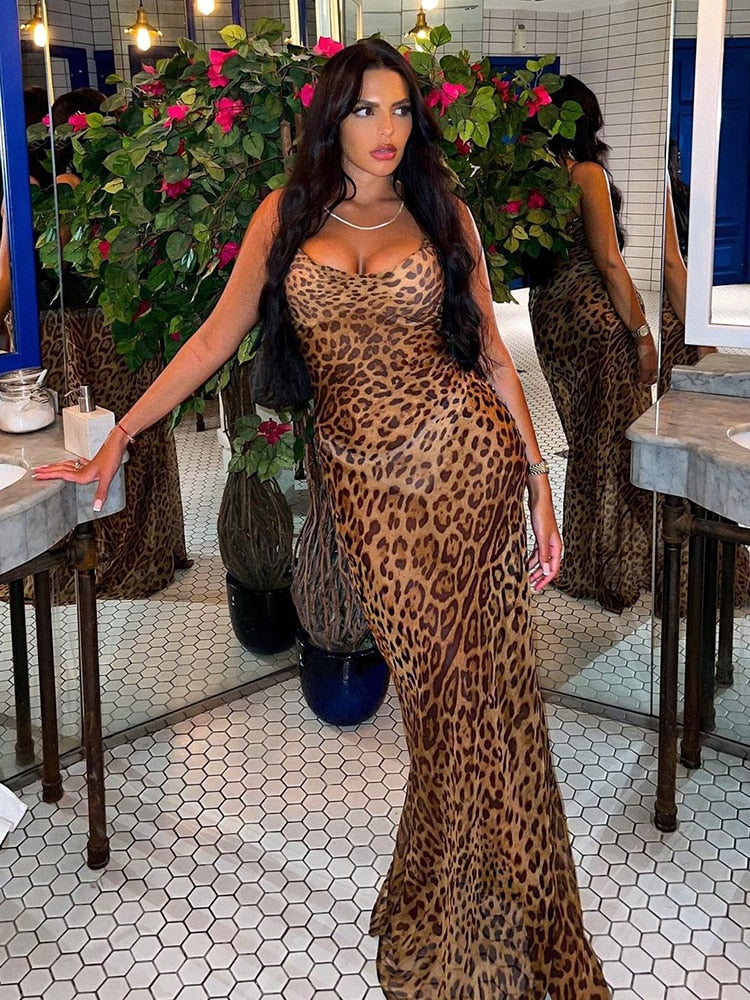 sheer leopard dress A&A Summer Sheer Leopard Print Bodycon Dress